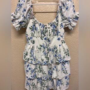 Rehab White Blouse with Blue and Green Floral Design